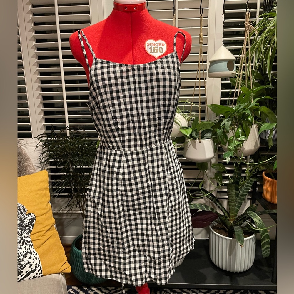 Lace-up Black and White Gingham Minidress